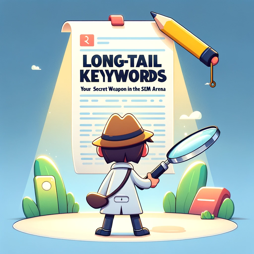 Drawing of a detective searching for long keywords